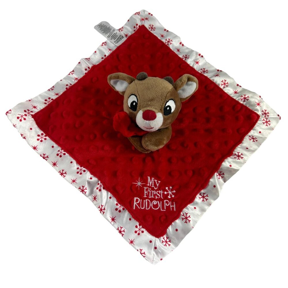 My First Rudolph Reindeer Christmas Lovey Red Baby Security Blanket Soother